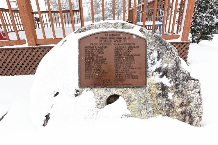 The existing World War II memorial in the center of Wendell was used to cross-check the names on a wooden memorial found in California.