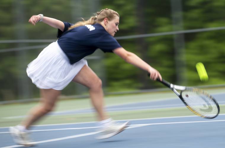 Frontier Regional's Kayla Fagan competes during the PVIAC Class B tournament championship against Belchertown at Belchertown High School, Wednesday, May 21, 2025, in Belchertown.