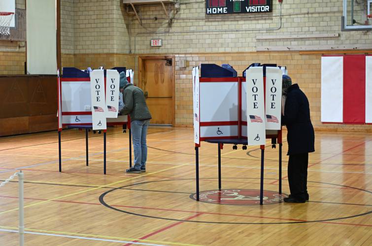 Shelburne residents vote at Cowell Gymnasium  on Tuesday. 