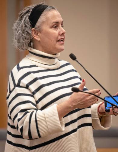 Mayor Nicole LaChapelle speaks at the swearing-in ceremony for municipal officers in Easthampton on Jan. 2. LaChapelle has been tapped to lead the Massachusetts Mayors’ Association.