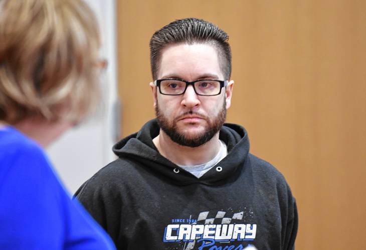 Ryan O’Farrell talks with his lawyer in Franklin County Superior Court on Wednesday. Ryan O’Farrell talks with his lawyer in Franklin County Superior Court on Wednesday.