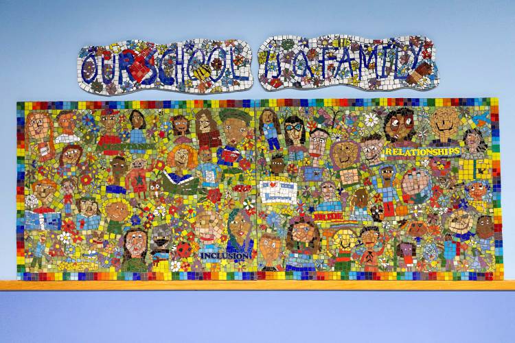 The Mosaic Tile Project, which features a multicultural theme, Thursday during the annual International Night at Sunderland Elementary School. 