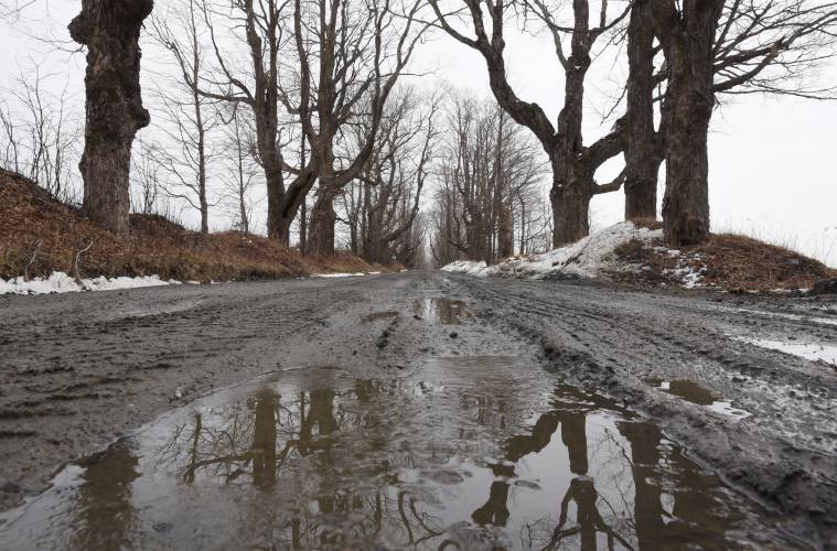 A muddy section of Ashfield Road in Hawley, pictured in 2022. Administrative Assistant Tinky Weisblat anticipates work on Ashfield Road will be finished in the coming year, including repairing culverts and drainage, widening it and reconstructing sections. “It’s still gonna be a dirt road but at least it’ll be passable,” she said.