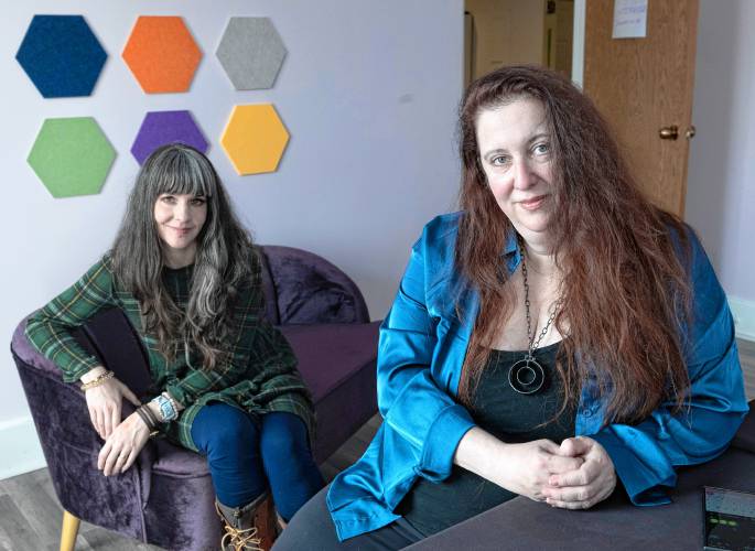 Caroline Mazel-Carlton, director of learning, and Sera Davidow, the executive director at Wildflower Alliance, in the Holyoke office.