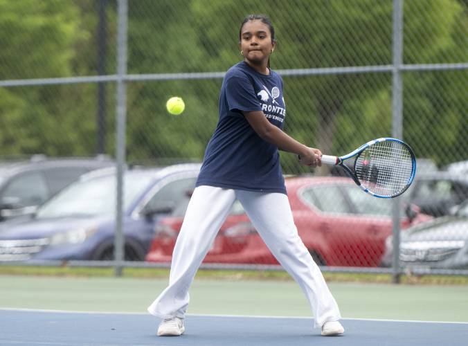 Frontier Regional's Thanushi Ratnatunge competes during the PVIAC Class B tournament championship against Belchertown at Belchertown High School, Wednesday, May 21, 2025, in Belchertown.