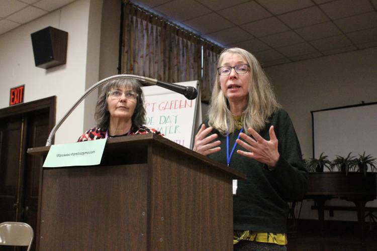 Jane Wegscheider, founder of The Art Garden, speaks about her nonprofit during the quarterly meeting of the Franklin County chapter of 100+ Women Who Care.