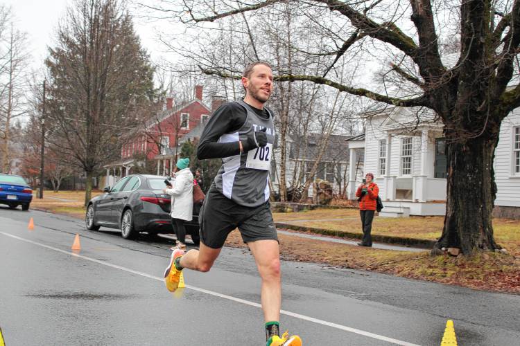 Jake Barnett of Whately coming in 2nd place at the Sawmill River 10k Run in Montague Center on New Years Day. 