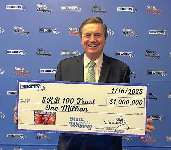 Trustee David Spillane, representing SKB 100 Trust of Quincy, claimed the prize that the trust won on a Massachusetts State Lottery’s “$1,000,000 Ultimate 7” instant ticket game sold at the Honey Farms convenience store and gas station at 167 Daniel Shays Highway in Orange. Trustee David Spillane, representing SKB 100 Trust of Quincy, claimed the prize that the trust won on a Massachusetts State Lottery’s “$1,000,000 Ultimate 7” instant ticket game sold at the Honey Farms convenience store and gas station at 167 Daniel Shays Highway in Orange.