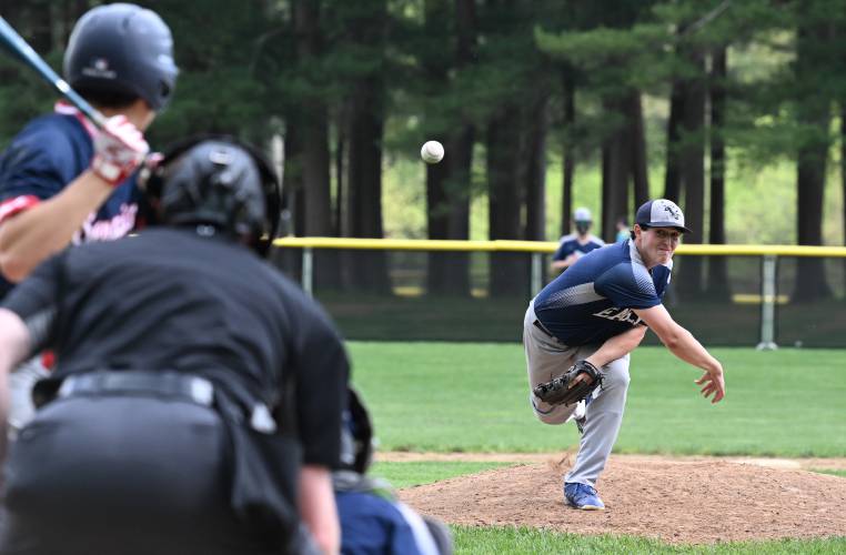 Franklin Tech’s Mason Lehtomaki pitches against Mahar in Orange earlier this season. Franklin Tech’s Mason Lehtomaki pitches against Mahar in Orange earlier this season.