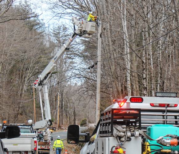 A small fire was caused by downed wires on Legate Hill Road in Charlemont on Thursday morning. A small fire was caused by downed wires on Legate Hill Road in Charlemont on Thursday morning.
