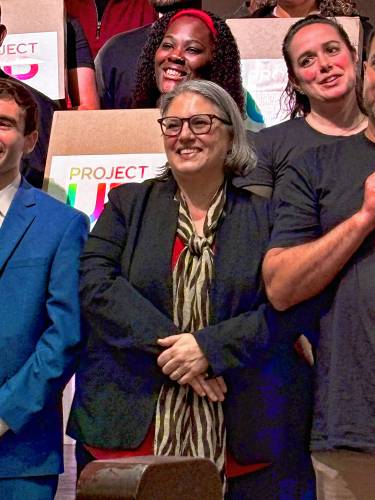 Northampton Mayor Gina-Louise Sciarra pictured with digital navigators last week. The mayor called the  Digital Navigation Program a “lifeline” in a digital age.