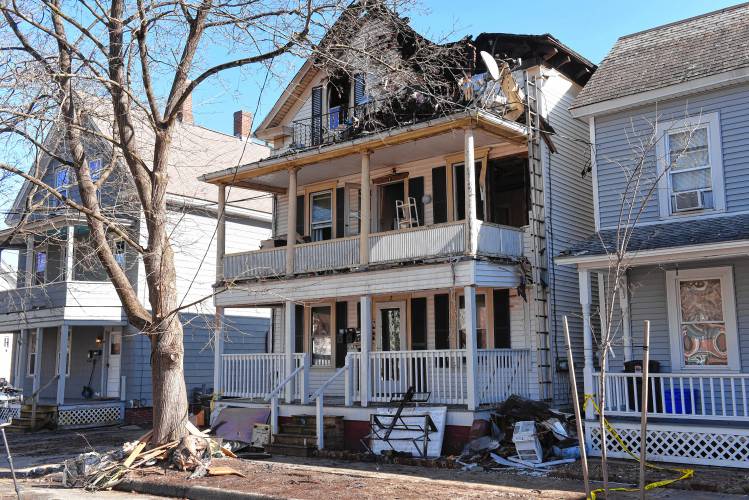 A fire-damaged residential building at 7 G St. in the Patch section of Turners Falls. 