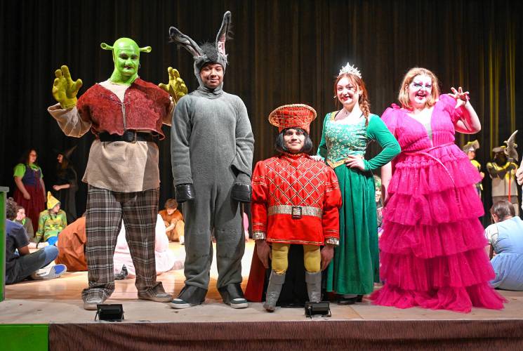 Some of the lead characters of Turners Falls High School and Great Falls Middle School’s production of “Shrek the Musical.”