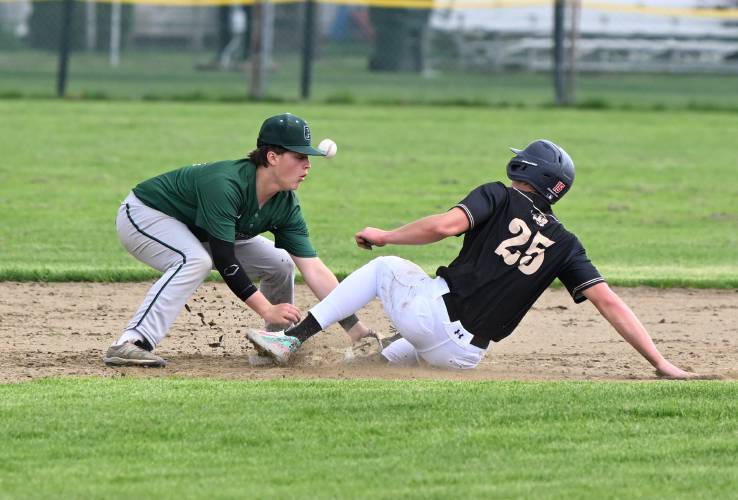 Greenfield’s Arthur Fitzpatrick can’t corral the ball as Pioneer’s Ethan Mauthe takes second in Greenfield Wednesday.