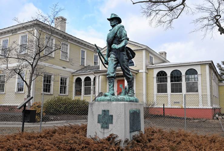 The Spanish-American War memorial on the grounds of the former Greenfield Public Library.