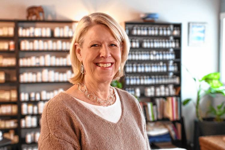 Kristine Jelstrup of Shelburne Falls Natural Healing in her office on State Street.