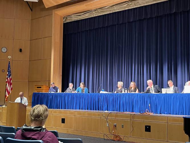 Gill-Montague Regional School District Superintendent Brian Beck details the school budget during Montague’s 2024 Annual Town Meeting. This year’s meeting will be held Wednesday, May 7, at 6:30 p.m. in the auditorium at Turners Falls High School and Great Falls Middle School. Gill-Montague Regional School District Superintendent Brian Beck details the school budget during Montague’s 2024 Annual Town Meeting. This year’s meeting will be held Wednesday, May 7, at 6:30 p.m. in the auditorium at Turners Falls High School and Great Falls Middle School.