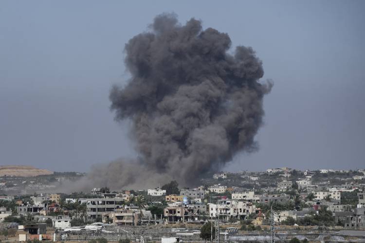 Smoke rises following an Israeli airstrike in Rafah, Gaza Strip, on May 30, 2024.