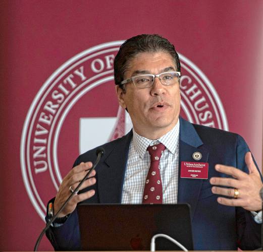 UMass Chancellor Javier Reyes, seen in August 2023, launched the new fund to counter the potential loss of as much as $150 million in federal funding. UMass Chancellor Javier Reyes, seen in August 2023, launched the new fund to counter the potential loss of as much as $150 million in federal funding.