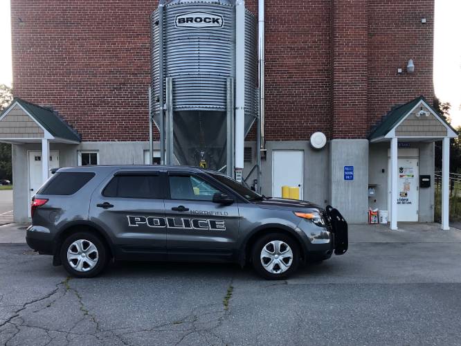 A police cruiser parks outside the entrance to the Northfield Police Station, located in the basement of Northfield Town Hall at 69 Main St. A police cruiser parks outside the entrance to the Northfield Police Station, located in the basement of Northfield Town Hall at 69 Main St.