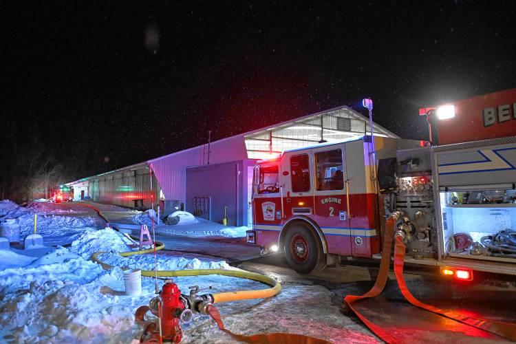 Several area fire departments responded to extinguish a fire at Northfield Mount Hermon School’s McCollum Hockey Arena in Gill on Wednesday evening. 