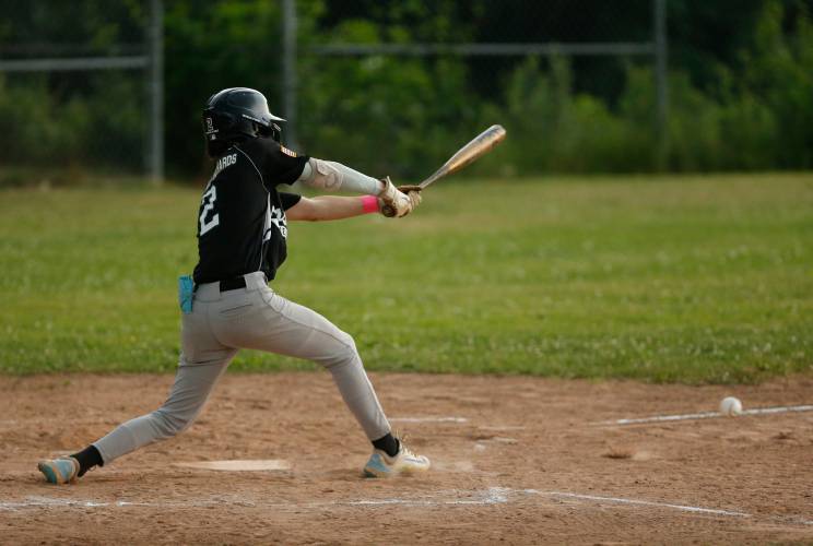 Greenfield Post 81 batter Sam Connors (2) hits against Belchertown Post 239 last season.