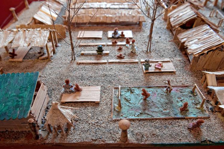 This model of the Khao-i-Dang refugee camp in Thailand was constructed in the 1990s by Cambodian students at the Fort River School and their teacher, Sokhen Mao. It’s now part of “Cambodians in Amherst” at the Amherst History Museum.