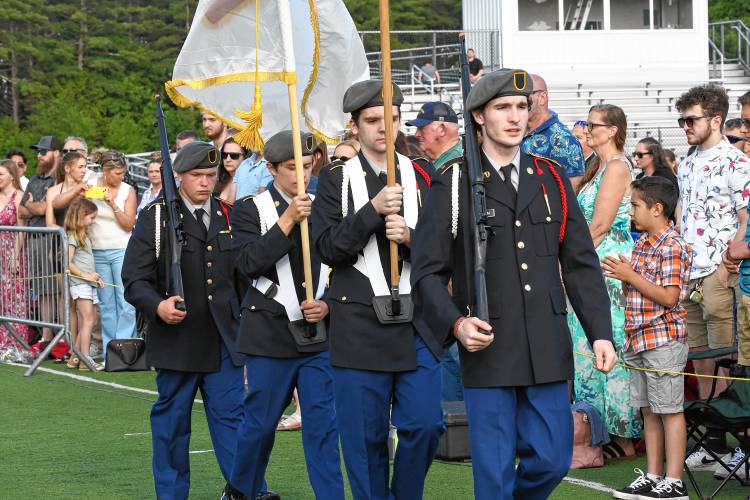 Members of Ralph C. Mahar Regional School’s Army Junior Reserve Officers’ Training Corps (ROTC) during graduation on Friday.