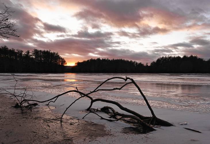The sun sets over the Quabbin Reservoir in New Salem near the Gate 31 fishing access area on Wednesday.