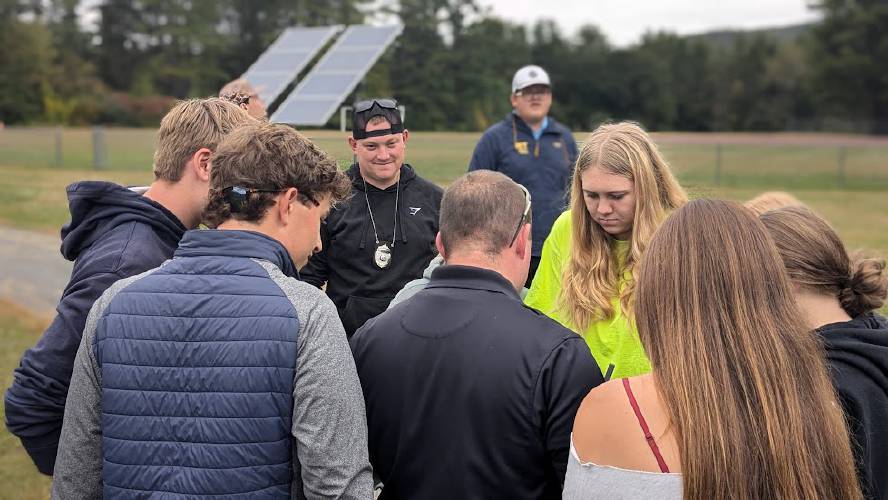 Shelburne Police Detective Tucker Jenkins with a group of Mohawk Trail forensic science students.
