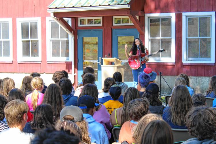 “The Voice” semi-finalist and Westfield native Madison Curbelo performs a half English, half Spanish rendition of “Stand By Me” at Four Rivers Charter Public School’s Hispanic heritage celebration in Greenfield last week. “The Voice” semi-finalist and Westfield native Madison Curbelo performs a half English, half Spanish rendition of “Stand By Me” at Four Rivers Charter Public School’s Hispanic heritage celebration in Greenfield last week.