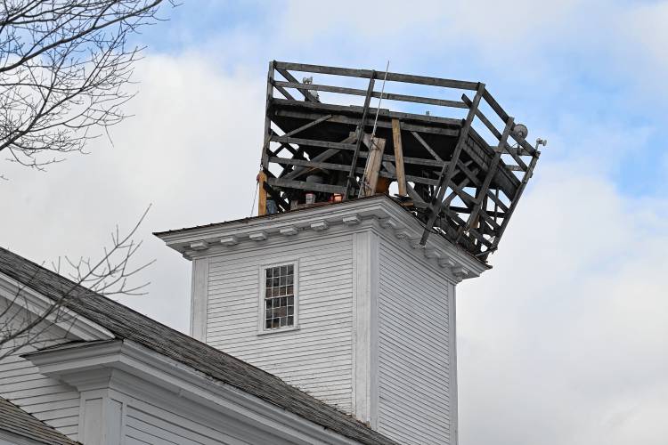 Ashfield Town Hall, where the temporary structure shifted amid heavy winds last week, as seen from the rear of the building.