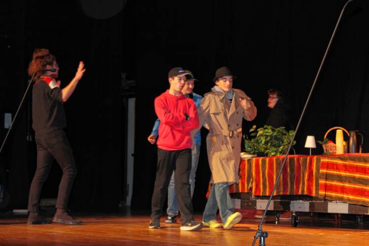 Mohawk Trail Regional School students rehearse for their upcoming performance of “And Then There Was One.”
