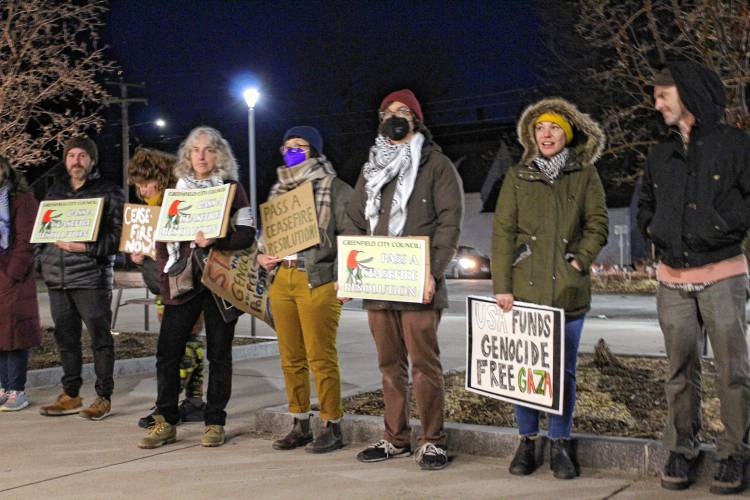 Dozens of residents gathered out the John Zon Community Center prior to Wednesday's City Council meeting to urge the council to adopt a resolution calling for a case-fire in Gaza. The resolution is likely to come before the council in March.