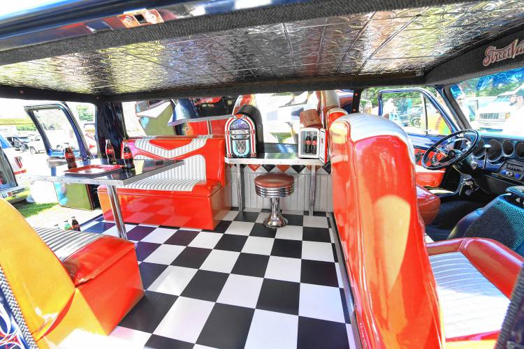 A custom diner-style interior of a van at the National Truck-In event at the Franklin County Fairgrounds in Greenfield on Friday.