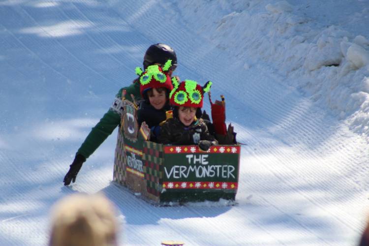 Berkshire East Mountain Resort in Charlemont held its annual Cardboard Classic on Sunday, inviting participants to race down the hill in their own cardboard sleds.