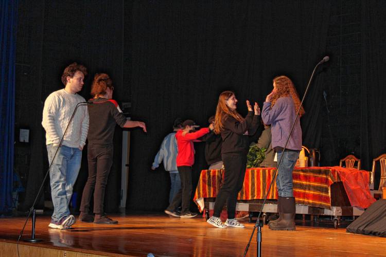 Mohawk Trail Regional School students rehearse for their upcoming performance of “And Then There Was One.”