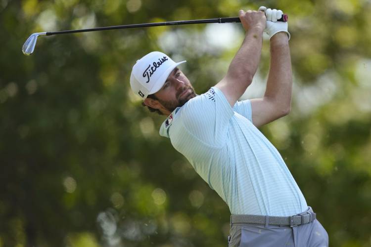 Cameron Young watches his tee shot on the fourth hole during second round at the Masters golf tournament at Augusta National Golf Club Friday, April 12, 2024, in Augusta, Ga. (AP Photo/Matt Slocum)