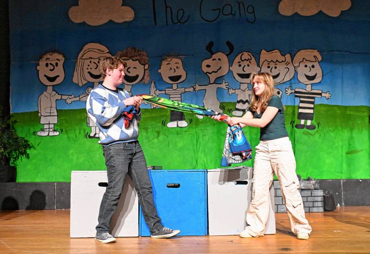 Landon Clark as Linus and Carolynn Aubrey as Lucy in a scene from “You’re a Good Man, Charlie Brown” at Mohawk Trail Regional School in Buckland.