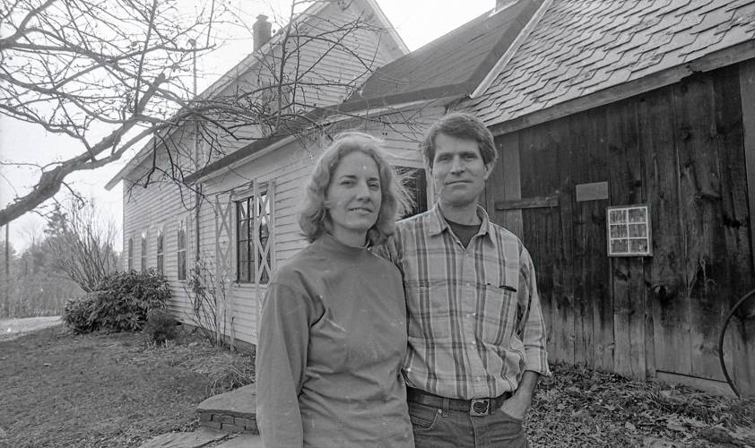 Beginning in 1977, Randy Kehler, at right, and his wife, Betsy Corner, at left, began withholding their federal income tax as a protest against U.S. military expenditures. In 1989, the IRS foreclosed on their Colrain home to recover back taxes.