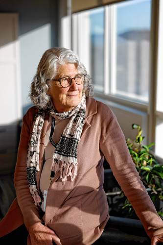 President and CEO of ServiceNet Susan Stubbs sits for a portrait Friday afternoon at the nonprofit’s headquarters at Village Hill in Northampton.