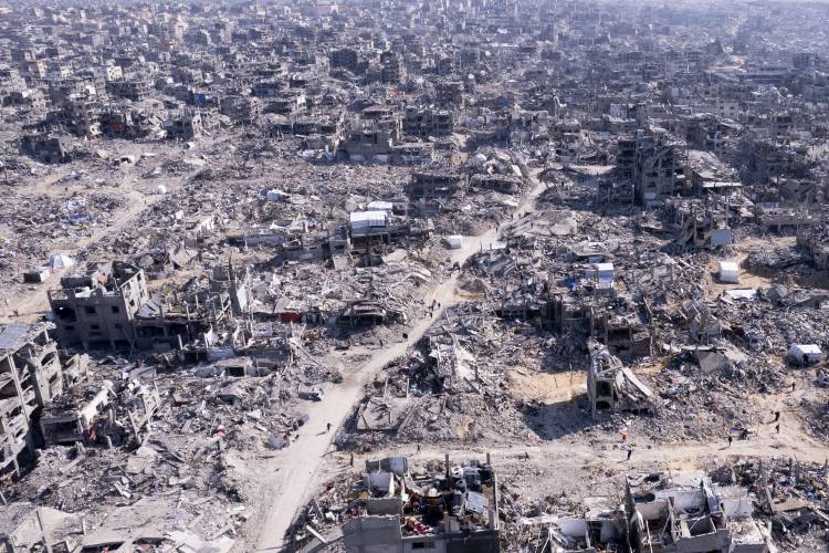 An aerial photograph taken by a drone shows the destruction caused by the Israeli air and ground offensive in Jabaliya, Gaza Strip, Wednesday, Jan. 29, 2025.