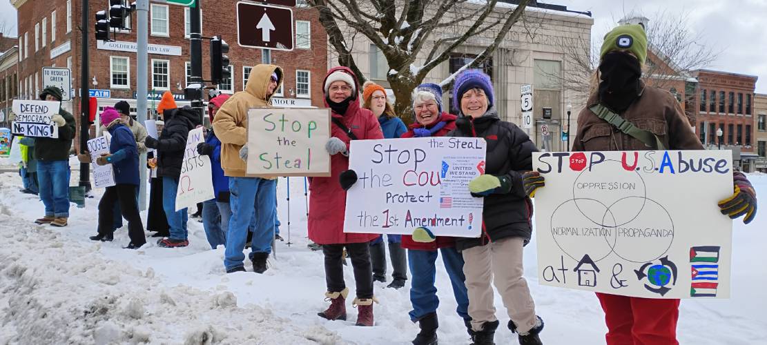 Residents participate in a standout on the Greenfield Common on President’s Day. The Greenfield Common will also be the site of a standout on Saturday, April 5, as part of “Hands Off!,” a national mobilization day in which protests and demonstrations are set to take place across the country to rally against actions taken by President Donald Trump and billionaire Elon Musk. Residents participate in a standout on the Greenfield Common on President’s Day. The Greenfield Common will also be the site of a standout on Saturday, April 5, as part of “Hands Off!,” a national mobilization day in which protests and demonstrations are set to take place across the country to rally against actions taken by President Donald Trump and billionaire Elon Musk.