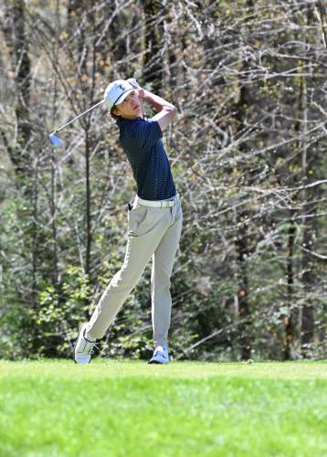 Northampton’s Aaron Van Epps tees off on the 11th hole at the 2025 U.S. Open Local Qualifier at  Crumpin-Fox Club in Bernardston on Thursday. 