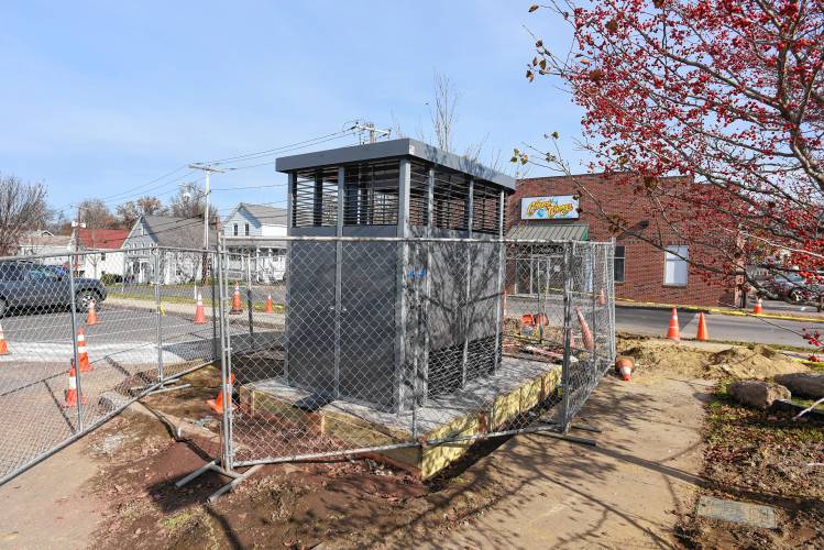 The Portland Loo public restroom is being installed in the parking lot between Chapman and Davis streets in Greenfield.