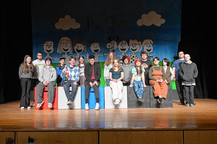 The cast and crew of “You’re a Good Man, Charlie Brown” at Mohawk Trail Regional School in Buckland.