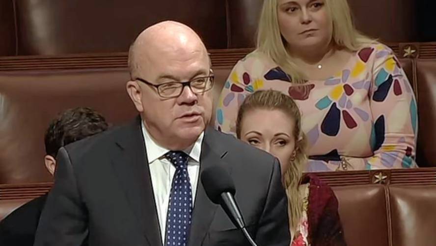 U.S. Rep. Jim McGovern speaks on the House floor last Wednesday before his words were struck from the record by presiding Speaker Jerry Carl.