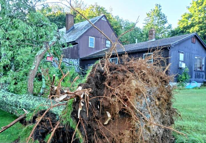 A house at 429 North Main St. in Orange after Tuesday’s storm, which toppled trees and left hundreds in western Massachusetts without electricity.