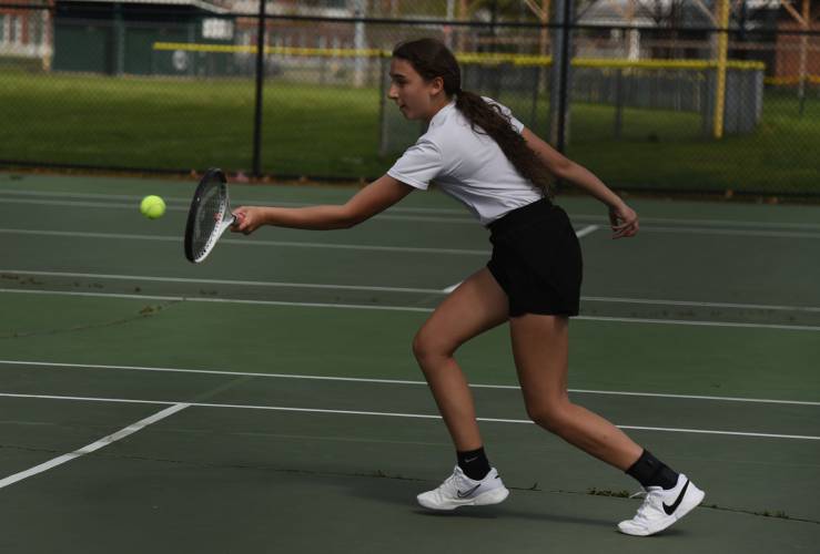 Greenfield’s Amy Mihailicenco competes in a match last year at the Davis Street Courts. 