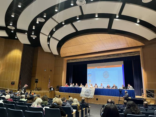 Seventy-eight Montague Town Meeting members approved the first 17 of the 31 articles on the Annual Town Meeting warrant on Wednesday at Turners Falls High School and Great Falls Middle School. The meeting will continue on Wednesday, May 14.